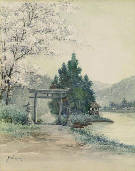 Torii Entrance by Stream in Spring