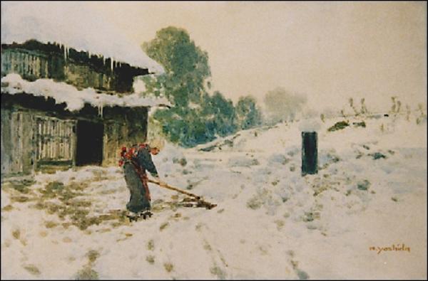 Farmhouse snow scene