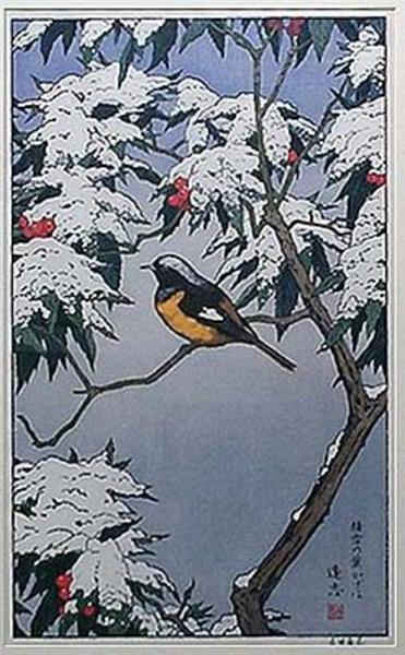 BIRD AND SNOW COVERED LEAVES