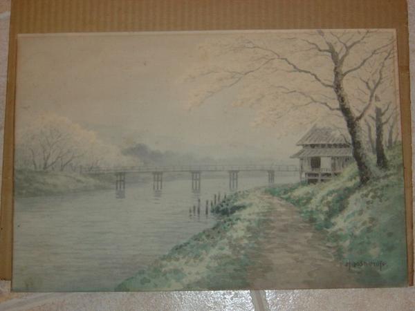 View of river and bridge in spring